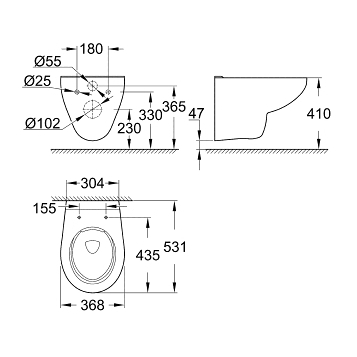 Подвесной безободковый унитаз GROHE Bau Ceramic 39 427 000